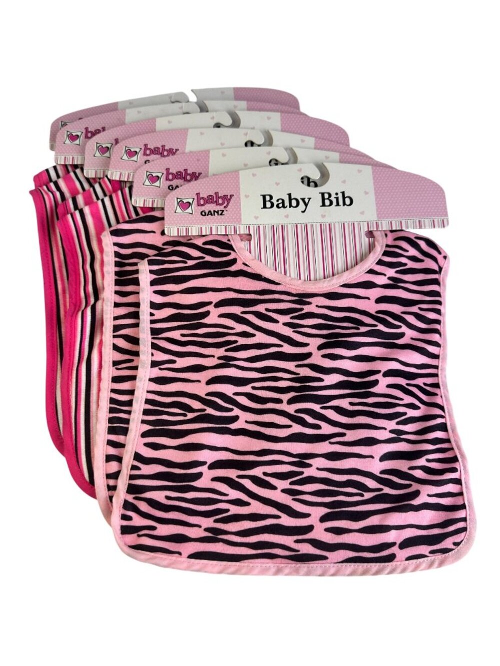 Baby Ganz 4-Pack Pink Zebra & Stripe Cotton Baby Bibs